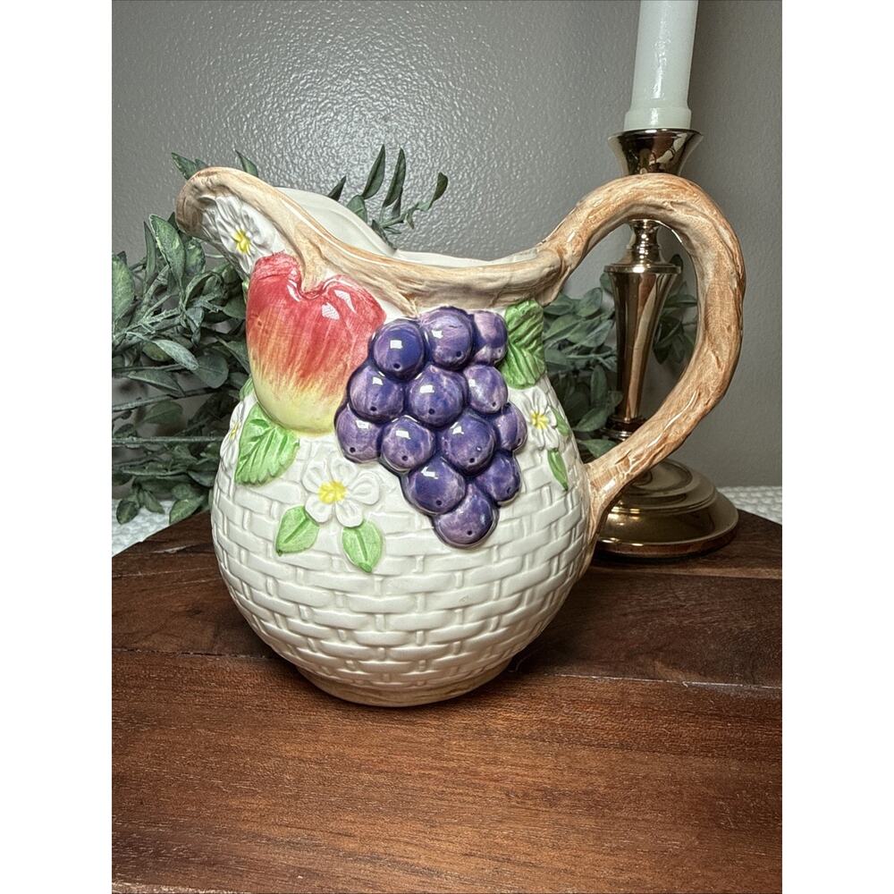 Vintage 1990 FRUIT FAIR Fitz & Floyd 3/4 Quart CREAMER Pitcher 6” Grapes Apples